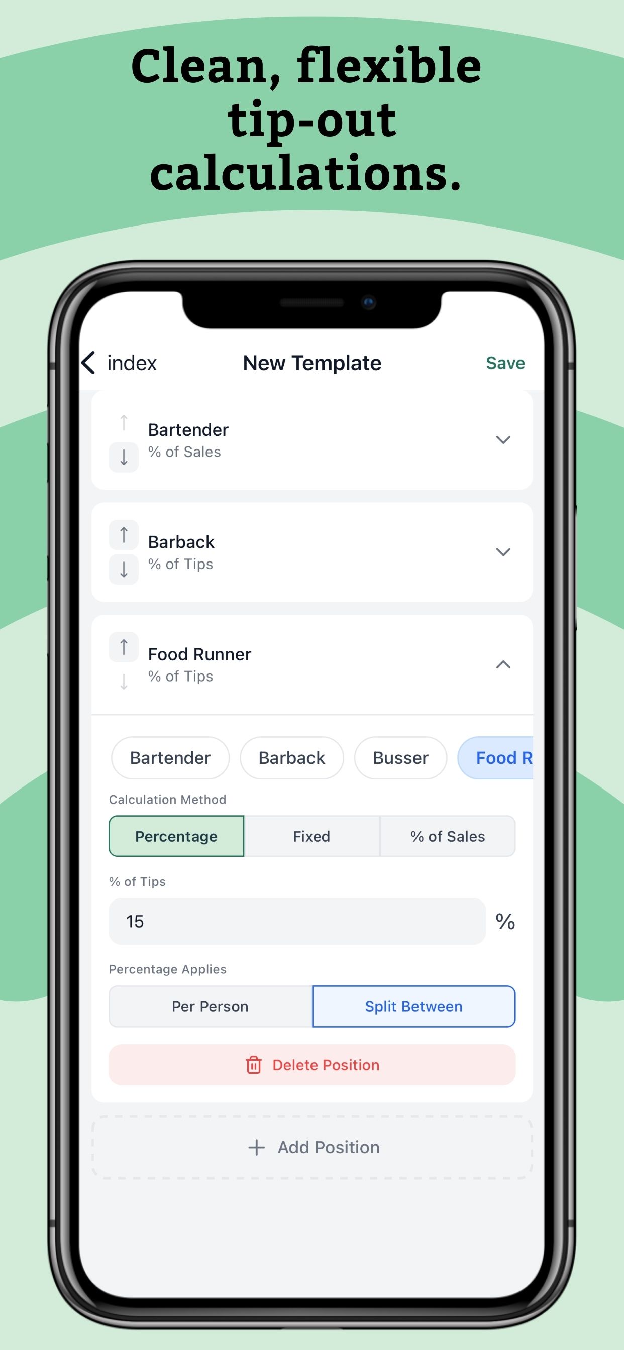 Add positions and customize tip-out rules