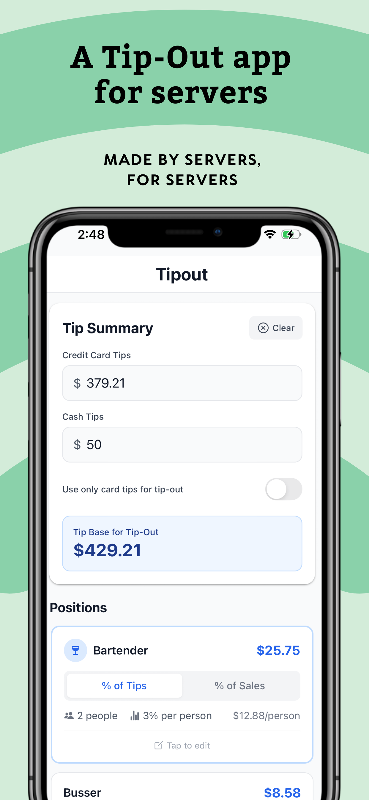 Main Screen - Tip Summary with positions