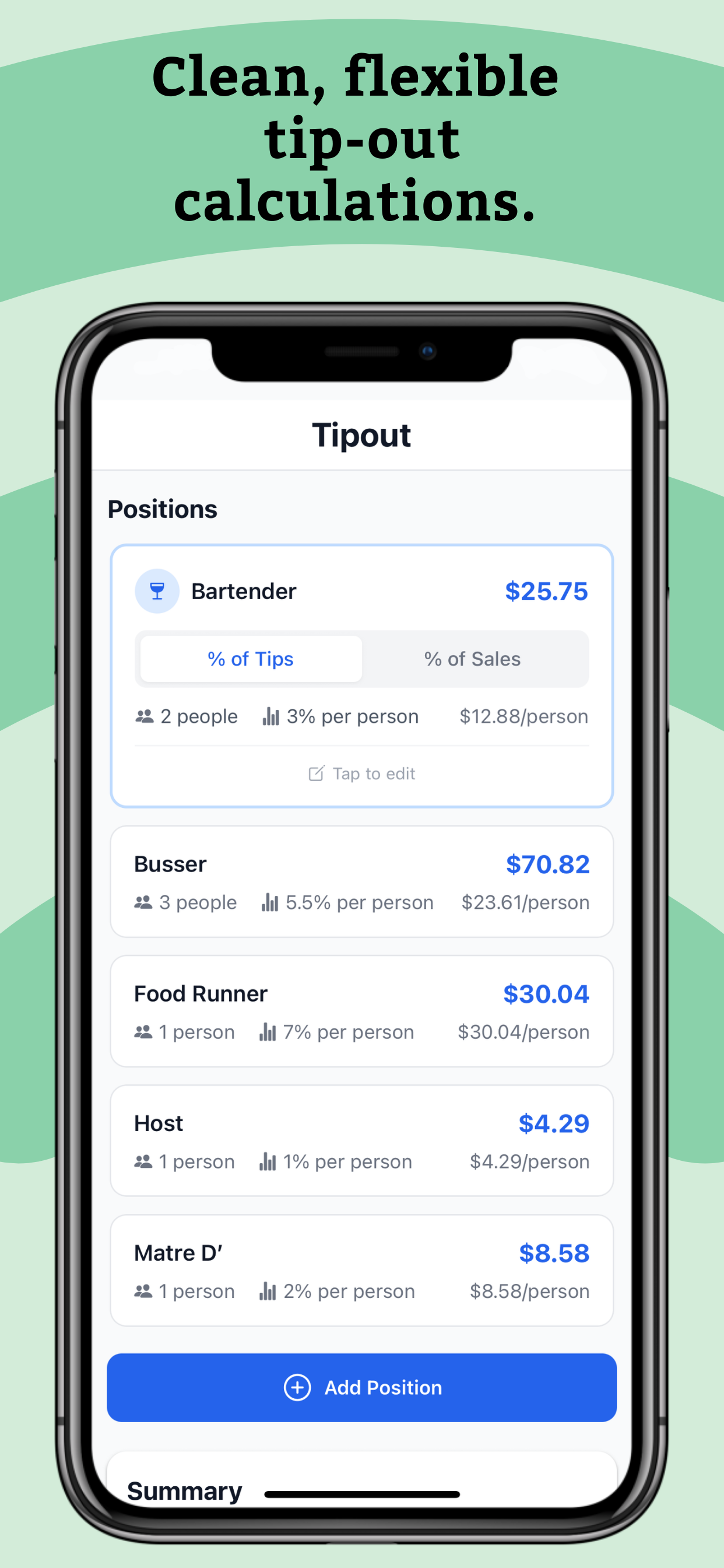Add Positions - Flexible tip-out calculations